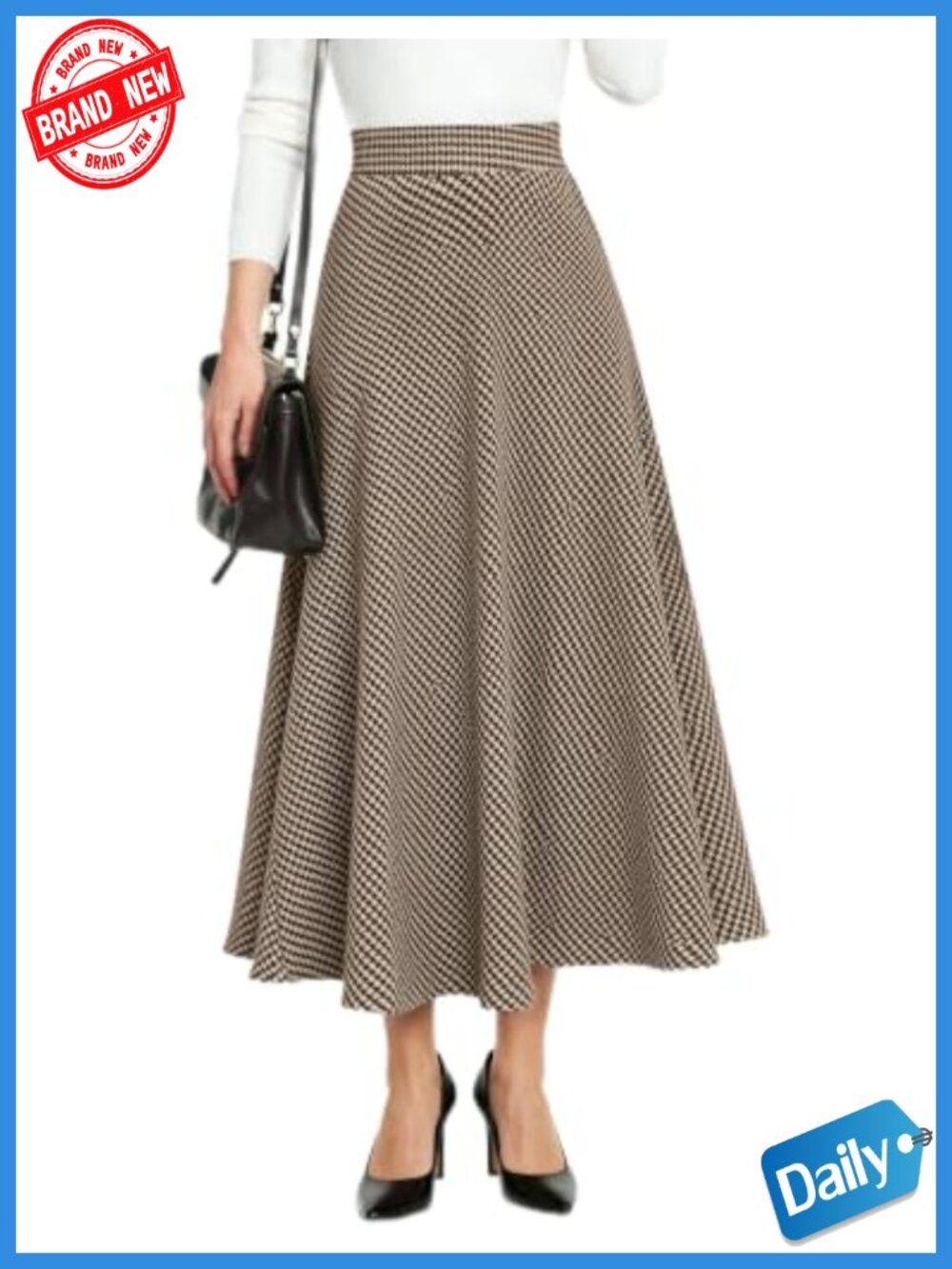 Women's Plaid A-Line Midi Skirt - High Waisted Tartan with Pockets, Fall Winter
